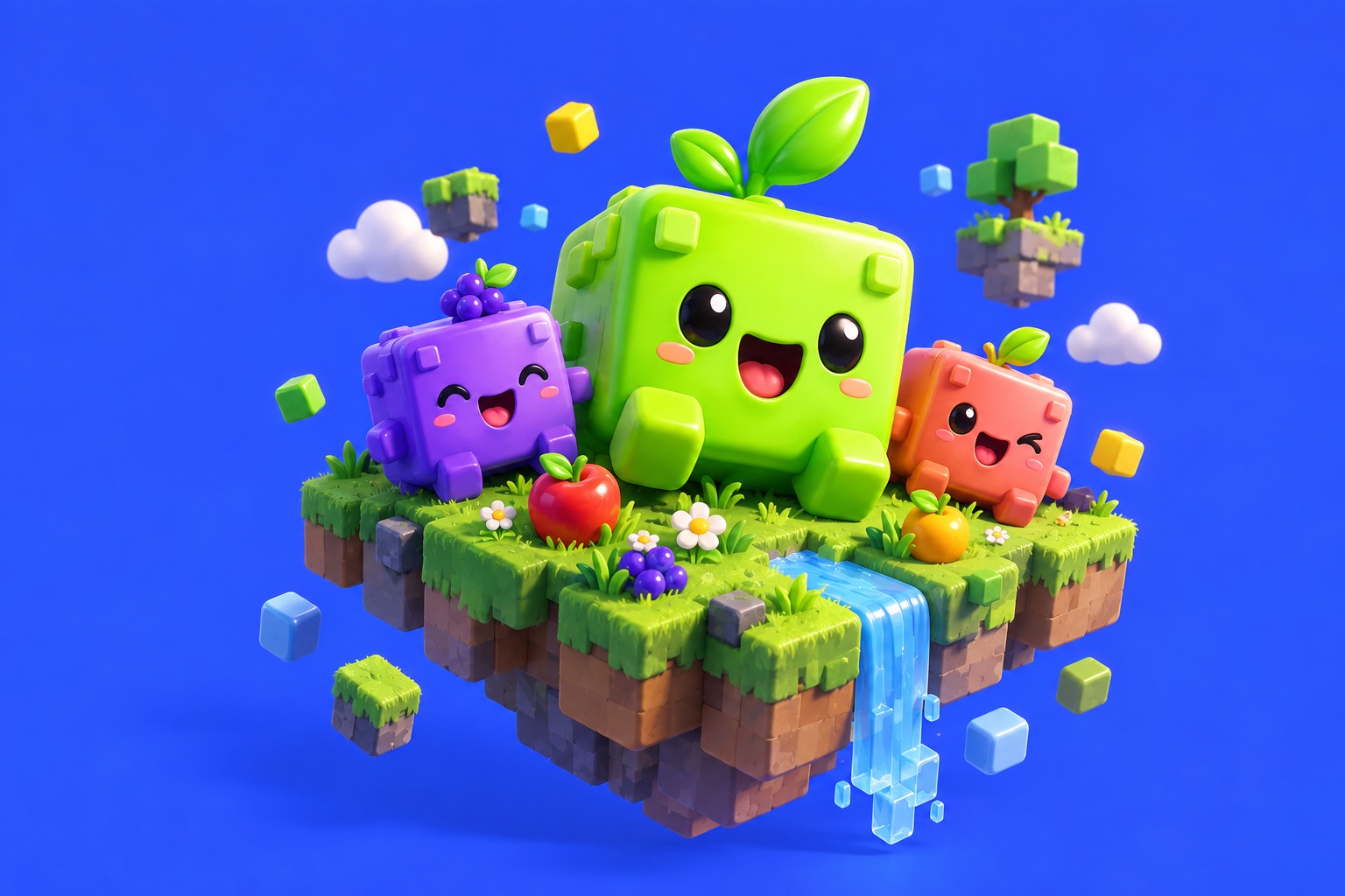 Criaturas de colores en una isla; ilustración del estudio
